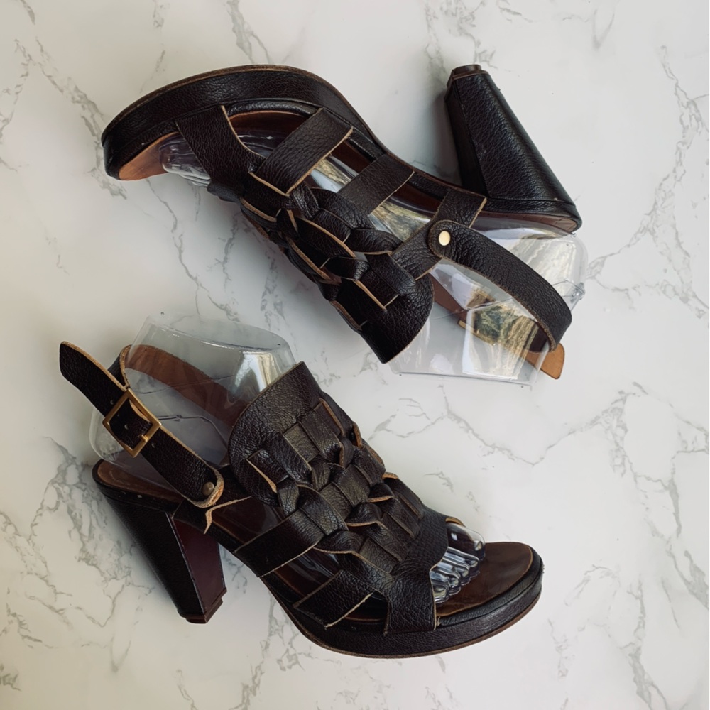 Chie Mihara Woven Suave Leather Slingback Sandals Open Toe Heels | Size 37.5 - Picture 2 of 14